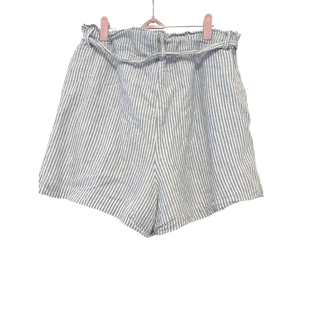 Draper James sz L linen blend paper bag waist shorts blue/white stripe coastal I - Picture 3 of 3